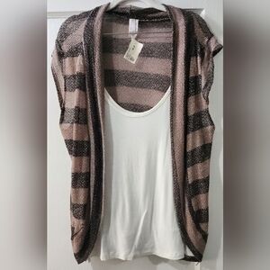 Elegant Striped Cardigan with built in tank shirt